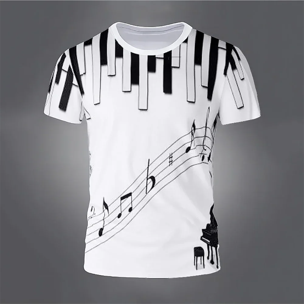 Piano Musical Note 3D Print Summer T-Shirts Streetwear Boys Grils Fashion Oversized Short Sleeve T Shirt Tees Tops Men Clothing