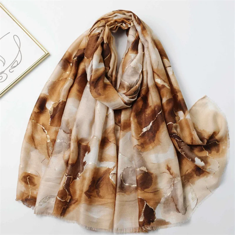 Women Winter Thick Viscose Cotton Scarf Ink Painting Floral Fringe Shawls And Wraps Pashmina Stole Bufandas Muslim Hijab Sjaal