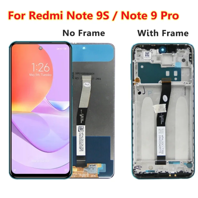 Display Screen for Xiaomi Redmi Note 9S M2003J6A1G Lcd Display Digital Touch Screen with Frame for Redmi Note 9 Pro Replacement