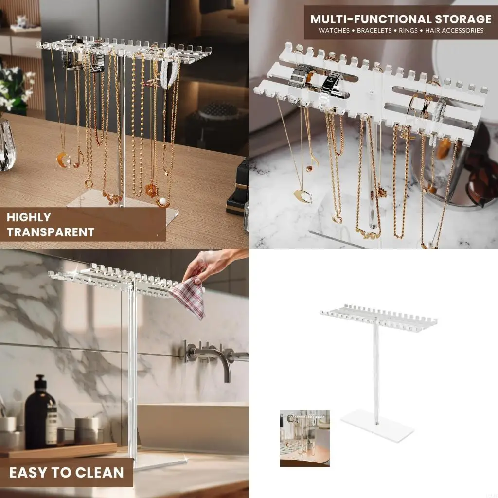   High Transparency Acrylic Jewelry Holder 36 Hooks Storage Organiser For Necklaces Hair Accessories Display Stand