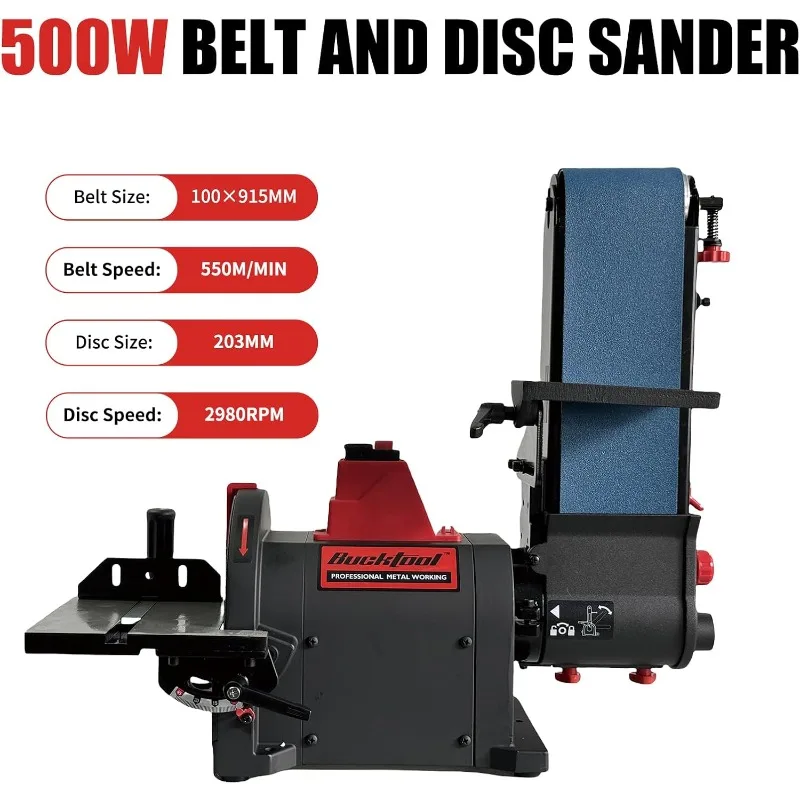 금속 가공용 1HP 벤치 벨트 샌더, 4 x 36인치 벨트 및 8인치 디스크 샌더, 1HP 다이렉트 드라이브 모터 포함, 벤치탑형