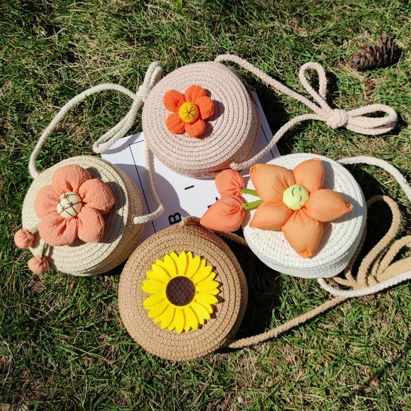 Bolso de mano tejido para niños, bandolera cruzada de paja, hecha de Natural, a la moda