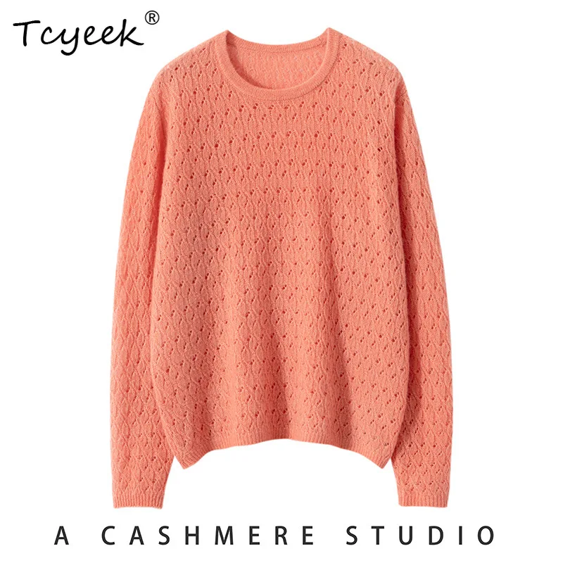 

Tcyeek, 25% шелк, 75% кашемир, элегантные свитера, женский вырез с одним вырезом, базовый свитер для поездок на работу, осенне-зимний топ 2024 T48475QM