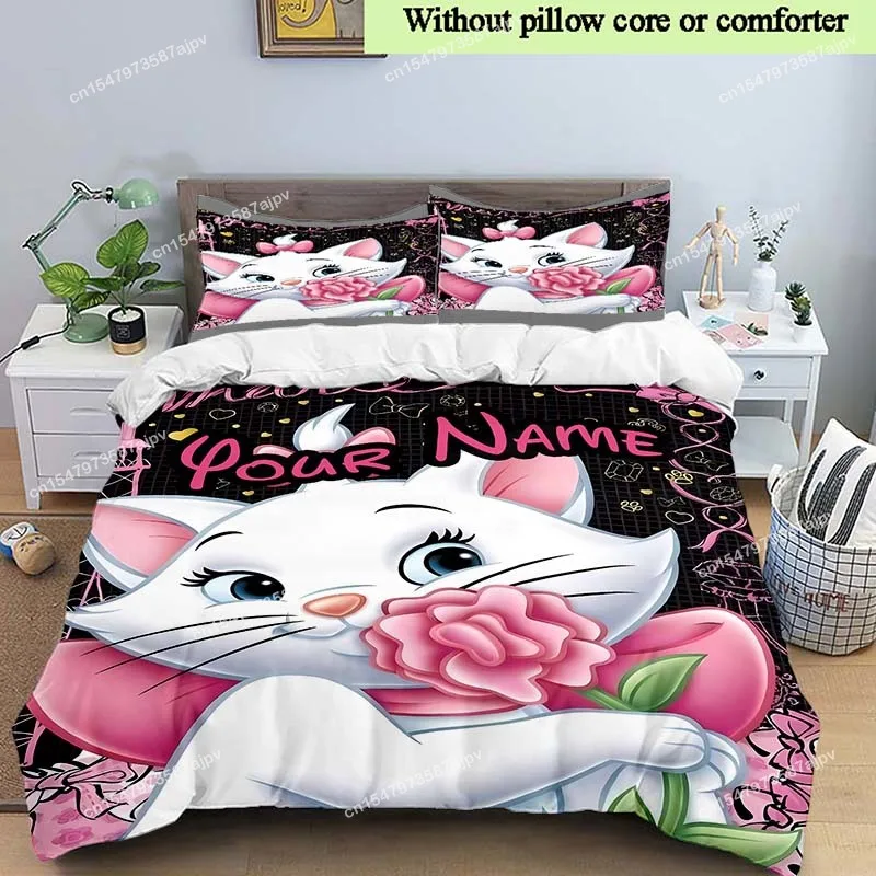 Marie Cat in Paris Custom Bedding Set Disney Cartoon Quilt Cover Children Gift (3 Piece Polyester Cover Set, Without Core)-LI