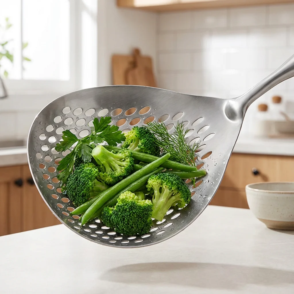 

Wooden Handle Anti-Scald Large Size! Stainless Steel Large Slotted Spoon Honeycomb Hole Fast Drain Kitchen Deep Frying Boiling