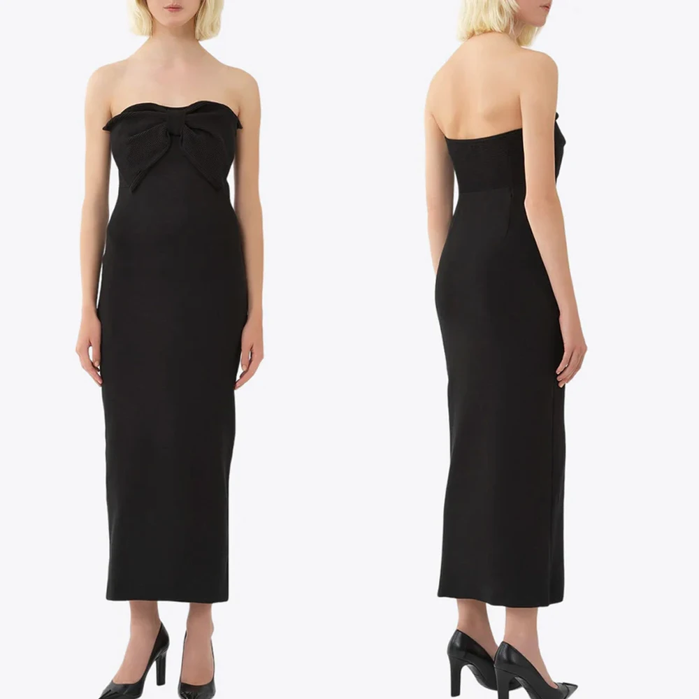 

Customized Sexy Elegant Strapless Bow Midi Dress A-Line Evening Dresses Formal Exquisite High Quality Prom Party Gowns for Women