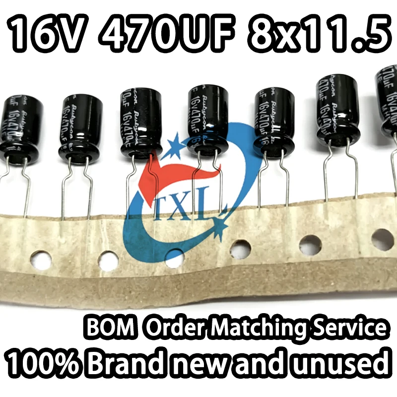 Imported ruby 16VDC 470UF 16v470uF 16V470μF 8x11.5mm In-Line Radial Aluminum Electrolytic Capacitor