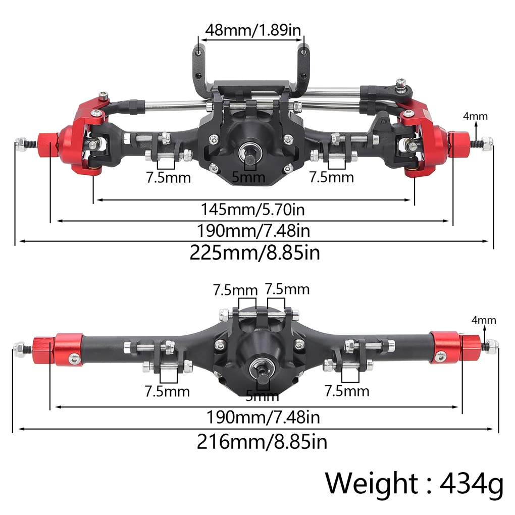 1/10 Aluminum Alloy CNC Front Axle For Axial Scx10 90046 90047 RC Car Part RC Car Accessories Replacement Parts Black