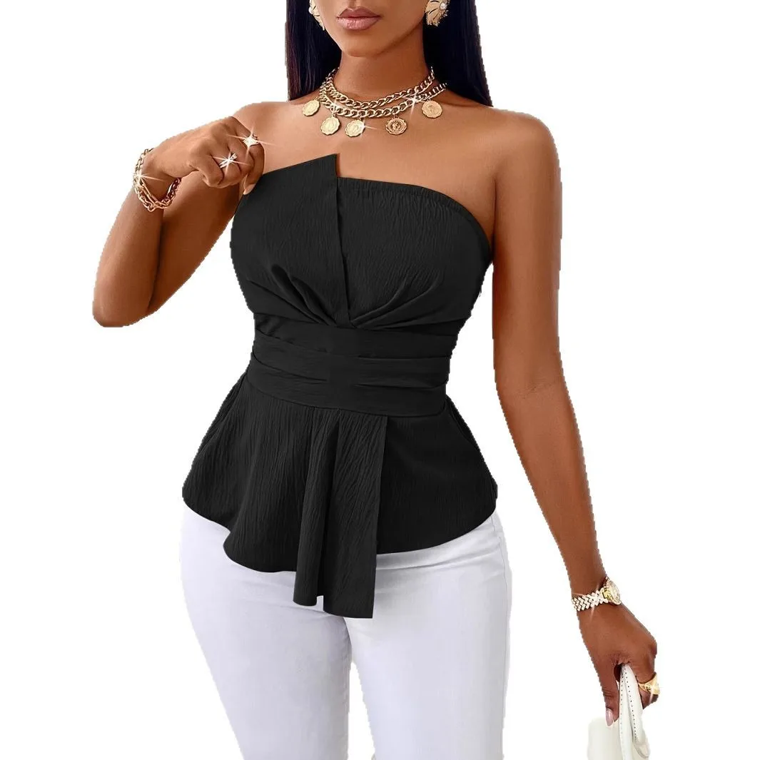 2025年夏新作　おしゃれでセクシーな無地ストラップレスデザインのトップス