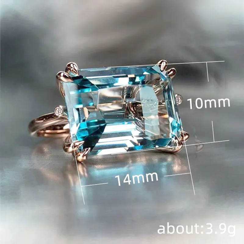 ORZTOON Fashion Popular Square Inlaid Blue Rhinestone Ring Retro Creative Design For Women Birthday Party Square Jewelry