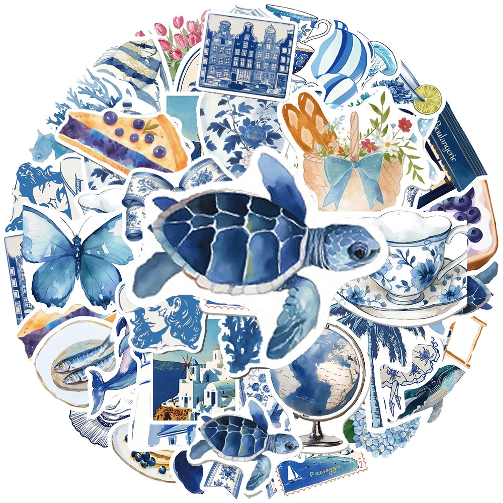 

10/30/50pcs INS Style Blue Cartoon Graffiti Stickers Aesthetic Decal DIY Skateboard Luggage Helmet Car Sealing Babel Sticker Toy