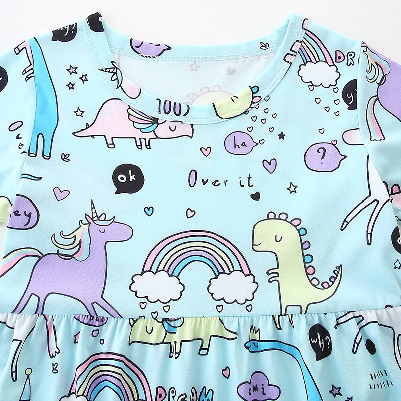 Little Maven 2026 Sommer Neue Kinderkleidung Baby Mädchen Kinderbekleidung Cartoon Regenbogen Dinosaurier Kleider 2-7 Jahre – Detail 4