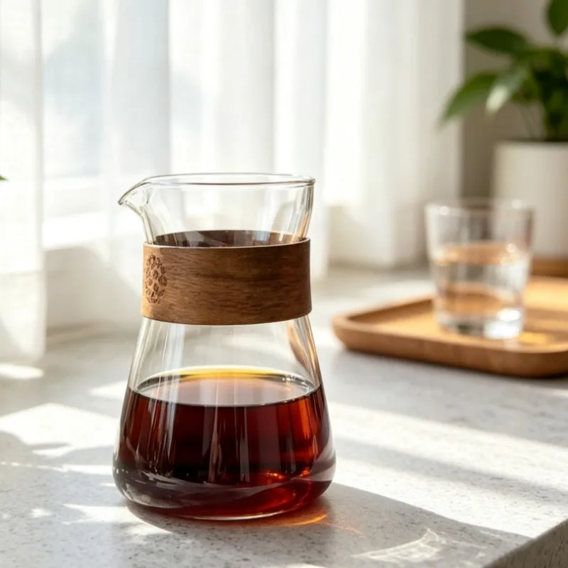 1/2 Pcs Glass Coffee Carafe with Wood Heat-Resistant Layer,17oz High Borosilicate Coffee Decanter Coffee Server for Coffee Maker