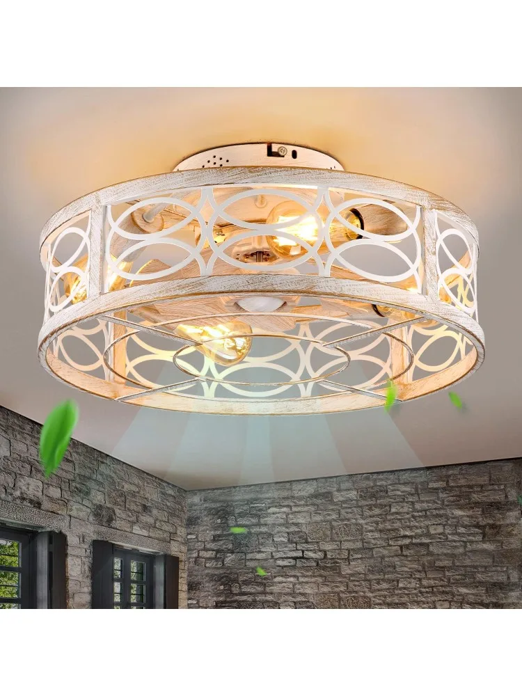 

20-дюймовый потолочный вентилятор в клетке с подсветкой и пультом дистанционного управления, безлопастной потолочный вентилятор, 6 скоростей, реверсивный, с 4 лампочками и пультом дистанционного управления. со светом