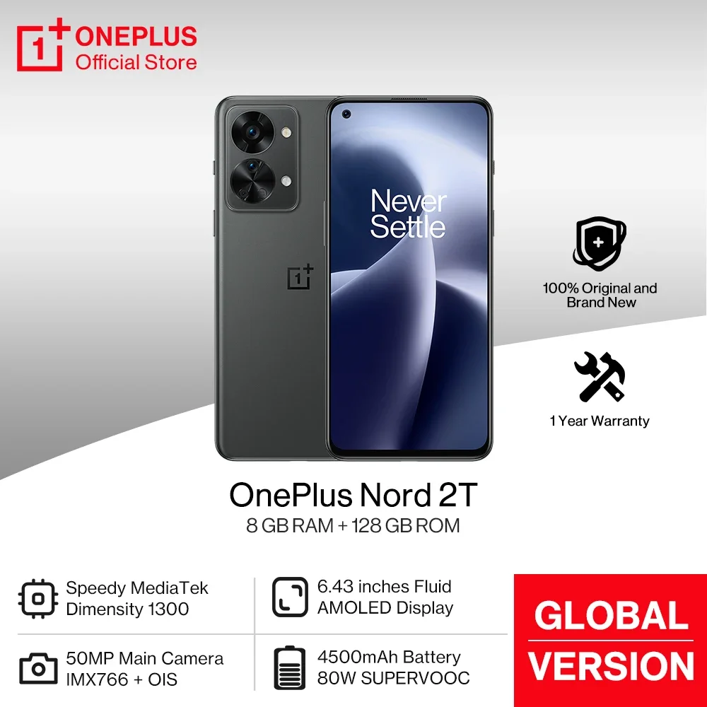 OnePlus Nord 2T Global Version MTK Dimensity 1300 5G 8GB 128GB 80W Fast Charge 90Hz AMOLED