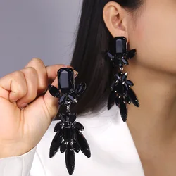 Stonefans Exaggerate Oversize Black Crystal Earrings Stud Jewelry Statement Rhinestone Water Drop Pendant Earrings for Women
