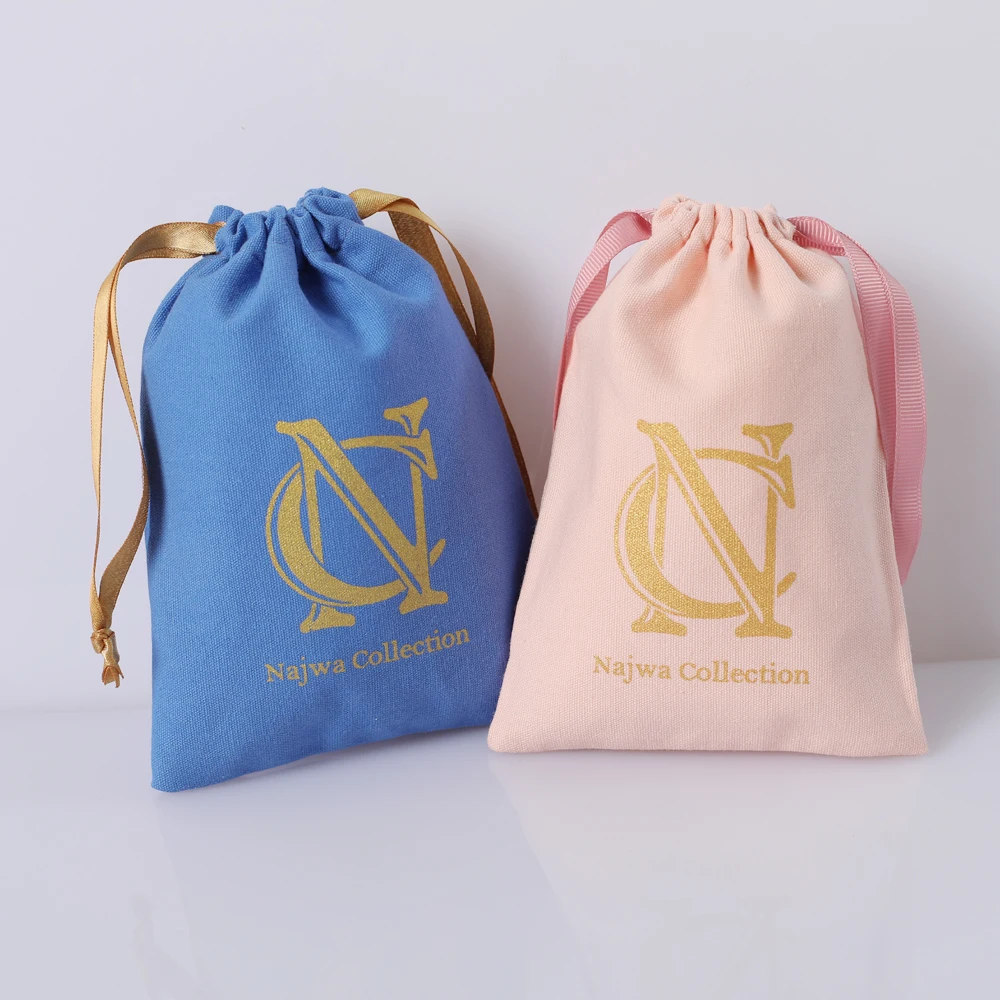 50pcs Soft Cotton Jewelry Earrings Packaging  Drawstring Pouch Recycle Custom Logo Printed Party Gift Bag Christmas Packaging