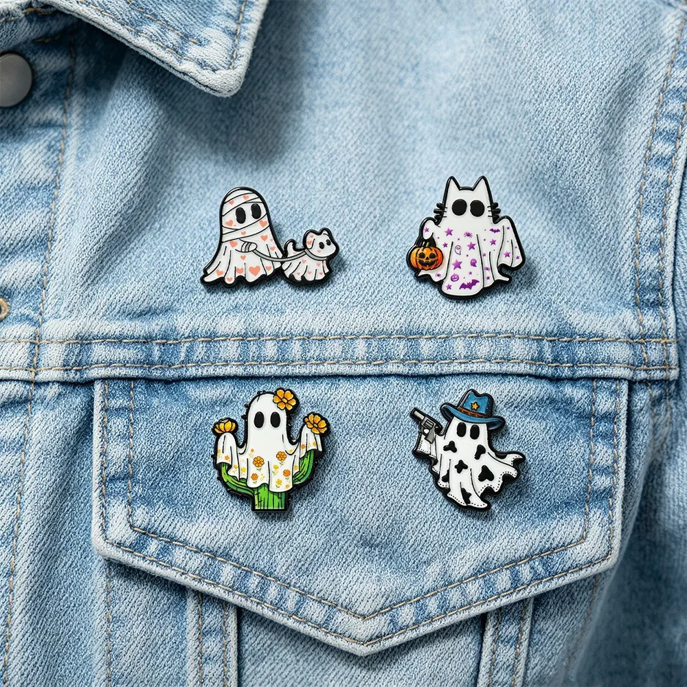 Halloween Enamel Pin Ghost Brooch Metal Badge DIY Craft Accessories Decoration Backpack Hat Home Decor Jewelry Making Supplies