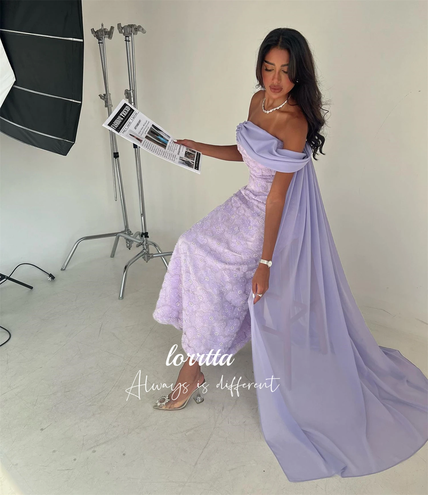 Lorrtta Fishtail Customized Grace Evening Dress Floral Fabric Purple Formal Occasion Dresses for Special Occasions فساتين سهرة