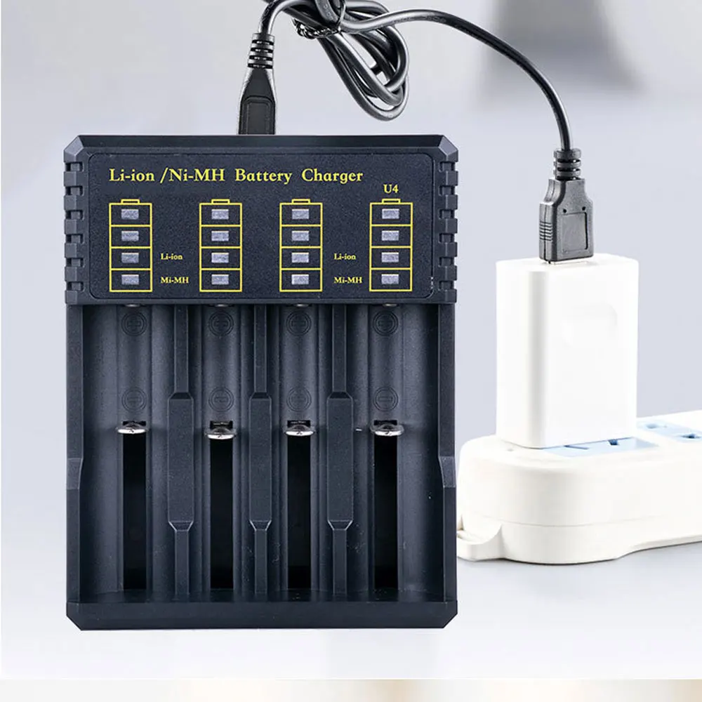 بطارية USB شاحن ذكي 4 فتحات لبطارية ليثيوم 18650 21700 14500 3.7 فولت قابلة للشحن لبطارية 1.2 فولت ni-mh AA / AAA