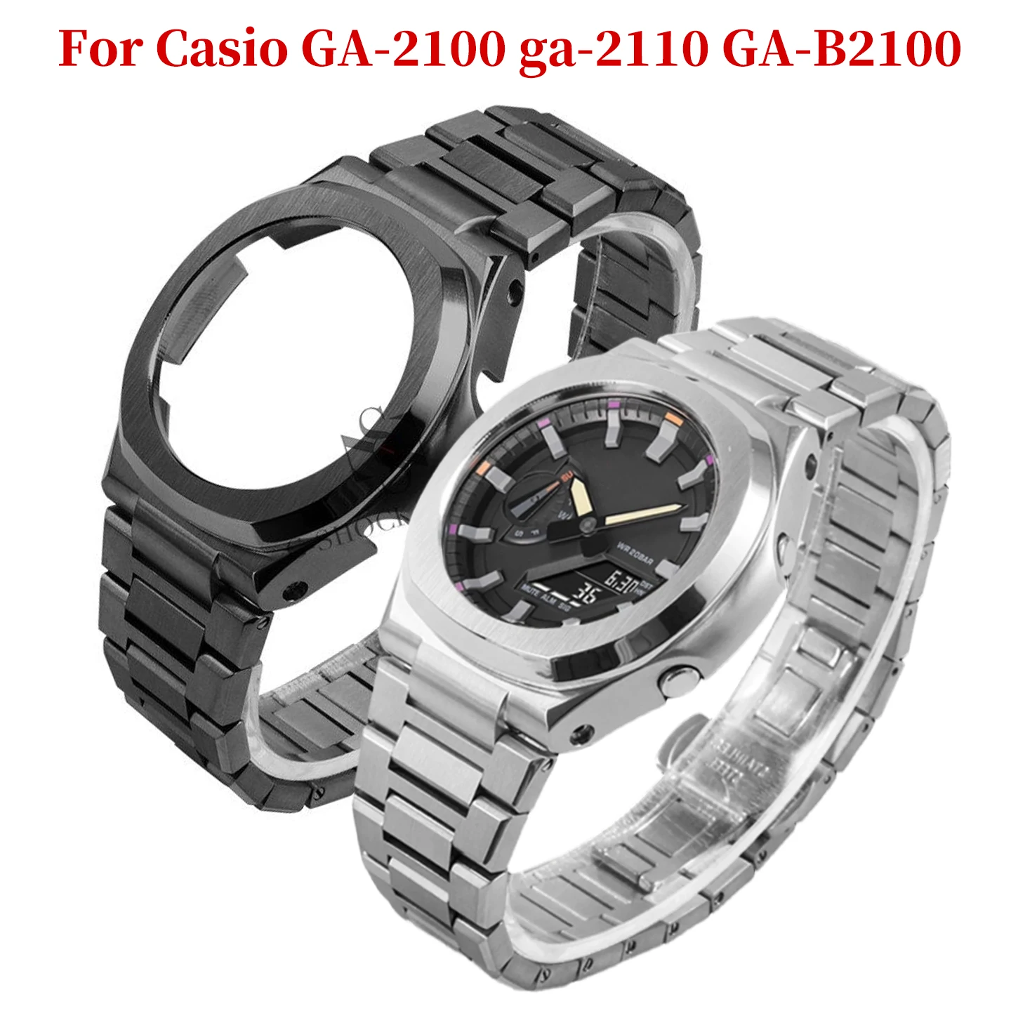 

GA-2100 Modification Kit for Casio G-SHOCK GA-2110 GA-B2100: 316L Metal Stainless Steel Case + Rubber Strap Set