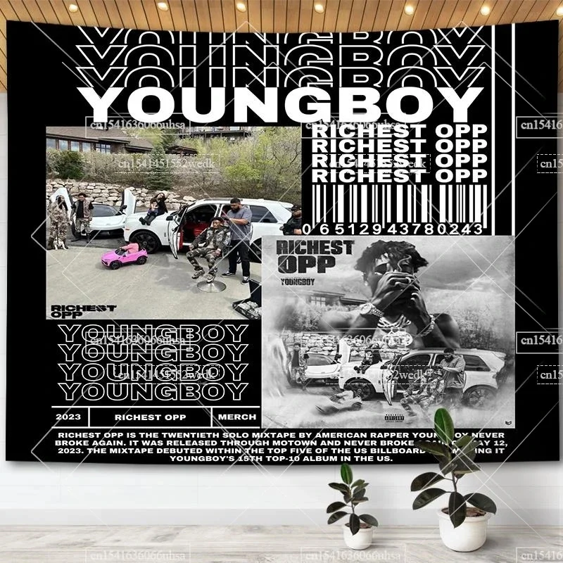 Hiphop YOUNGBOY Tapestry Wall Art Tapestries RICHEST OPP Music Album Posters Bedroom Decoration Aesthetic Dorm Party Backdrops