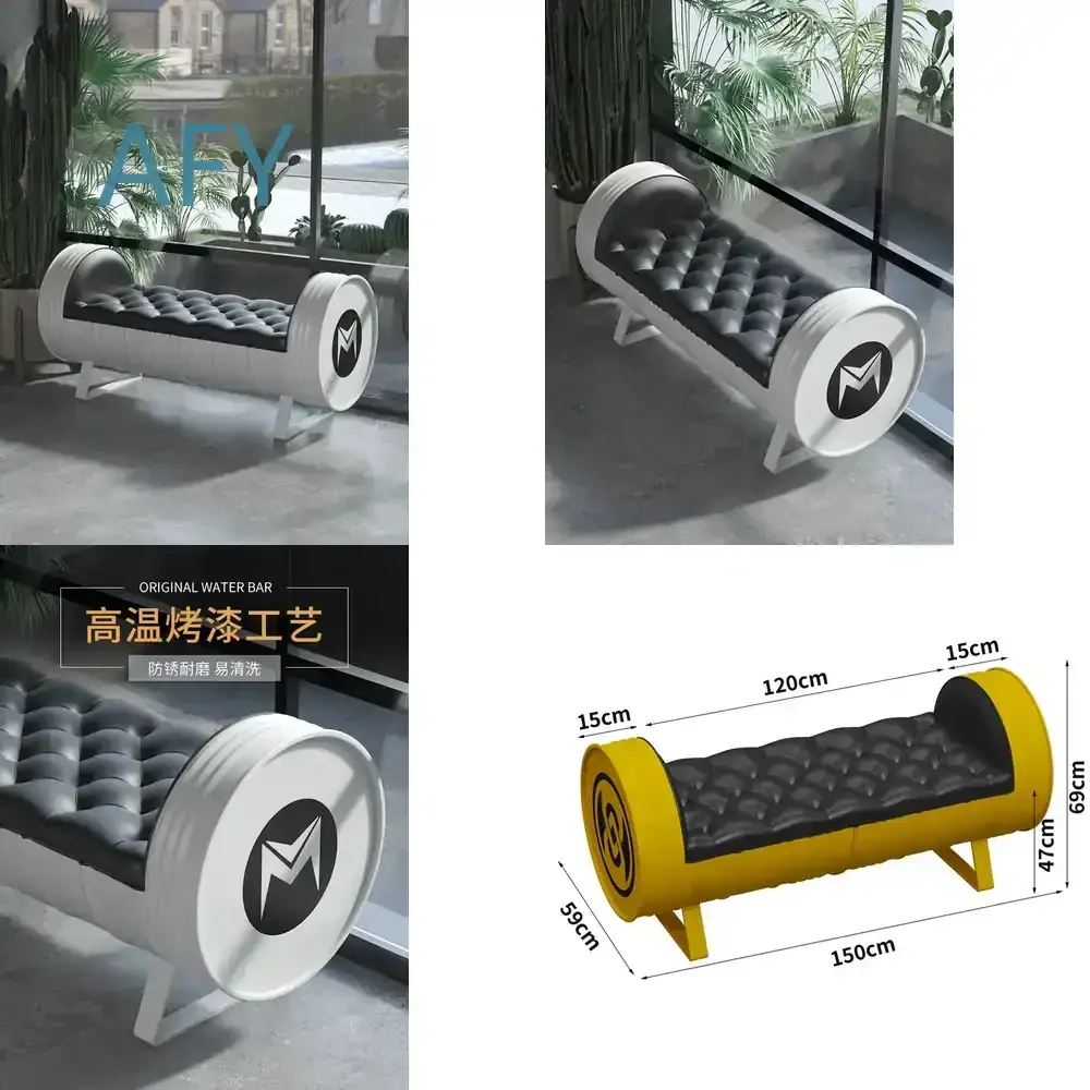 Industrial Style Bench Booth for Retro American Bar KTV Sofa Oil Drum Clothing Store Shoe Try Stool Creative Seating