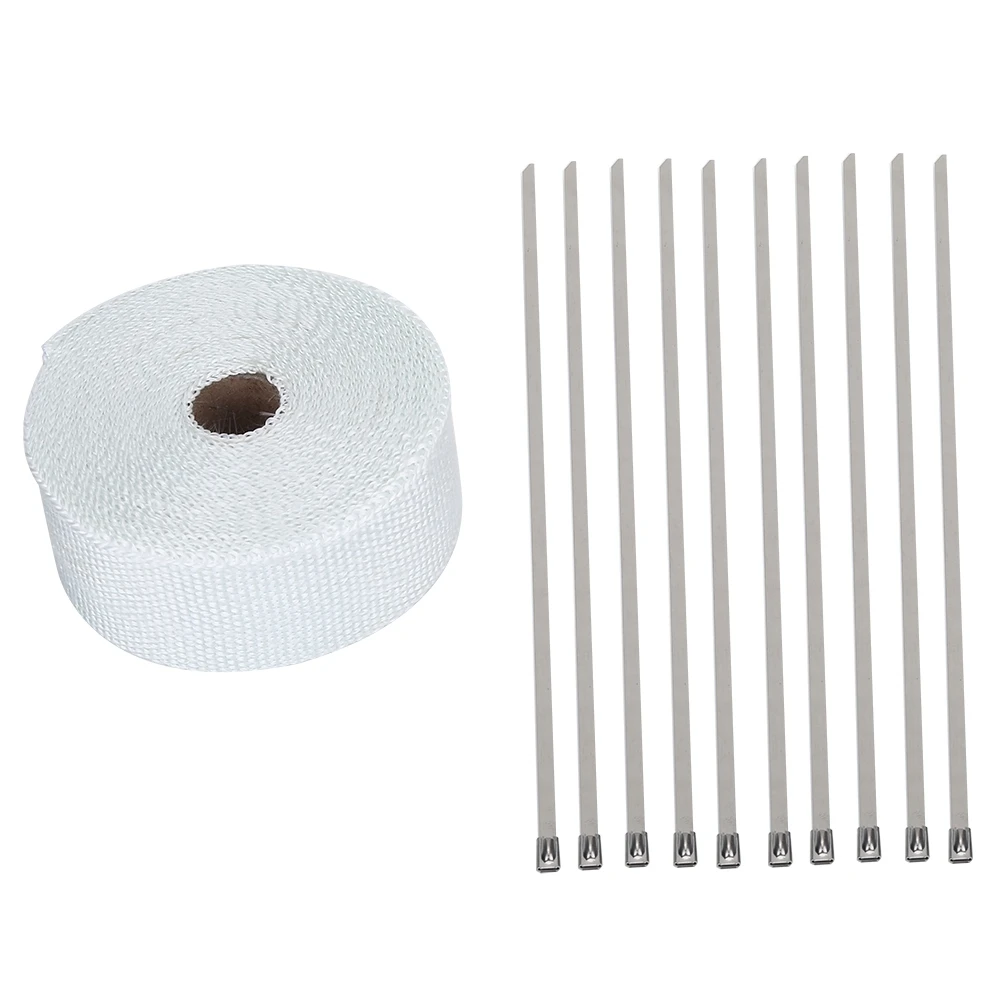 33FT White High Heat Insulation Exhaust Pipe Wrap Tape Cloth for Car Motorcycle