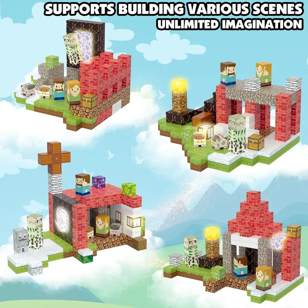 3D Magnetic Building Set with 200 Pieces, Light-Up Cubes, STEM Toys for Kids Aged 3+, Ideal for Christmas and Birthday Gifts