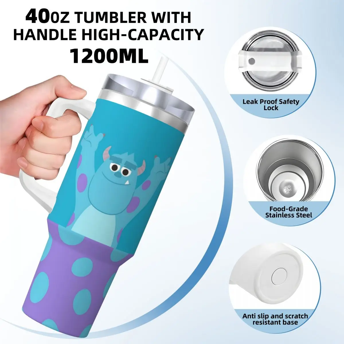 Stainless Steel Tumbler Monsters Inc Sullivan Cute Print Coffee Mug Keep Heat Hot Drinks Car Mugs Travel Design Water Bottle