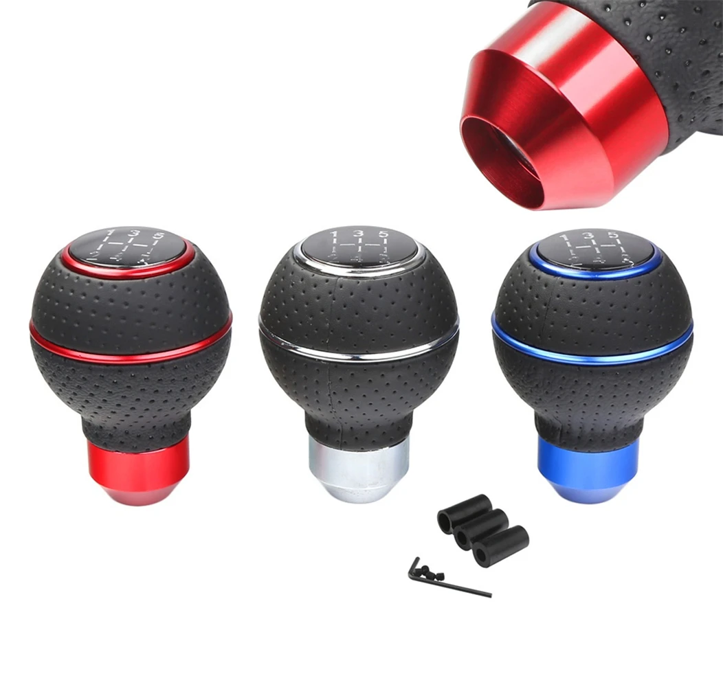 5R 5 6 Speed Car Leather Auto Truck Gear Shift Knob Shifter Lever Manual Automatic Transmission AT MT