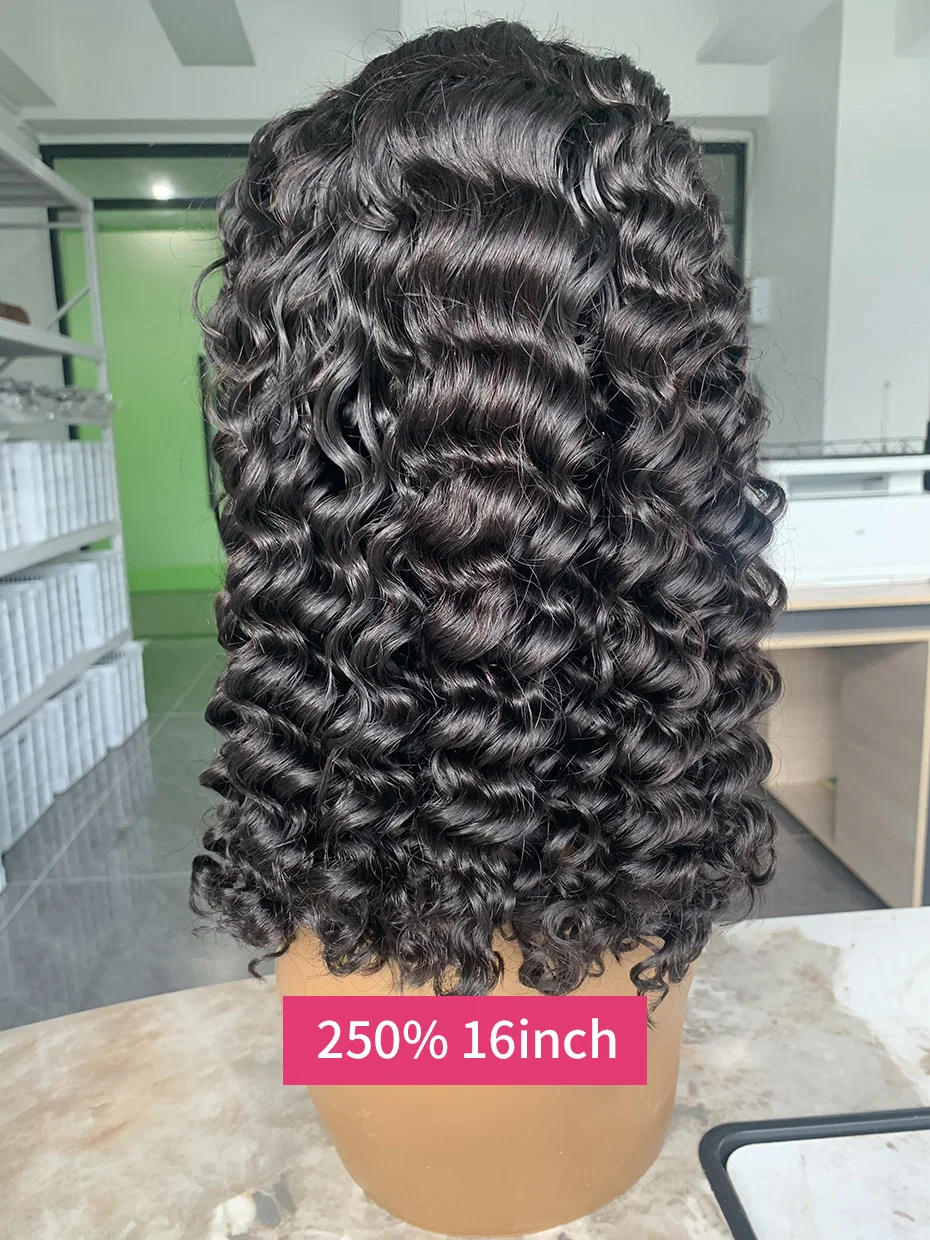 250 Density Double Drawn Deep Wave Frontal Wig 13x4 13 x 6 Bob Raw Vietnamese Wet and Wavy Human Hair Wigs 10 12 14 Inch On Sale image 4