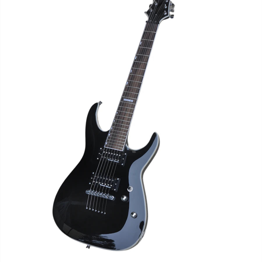 7 Strings Black String-Thru-Body Electric Guitar with Humbucking Pickups,Chrome Hardware,Offer Customize