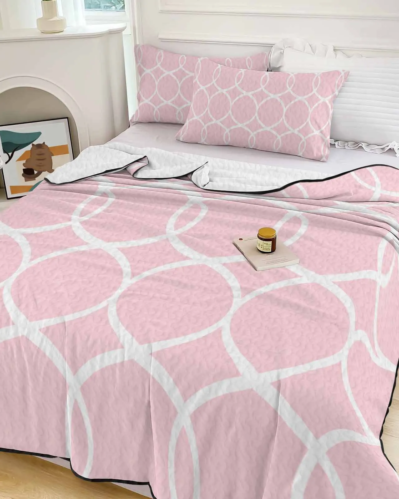 

Geometric Abstract Line Pink Cooling Blankets Air Condition Comforter Lightweight Summer Quilt for Bed Soft Thin Quilt