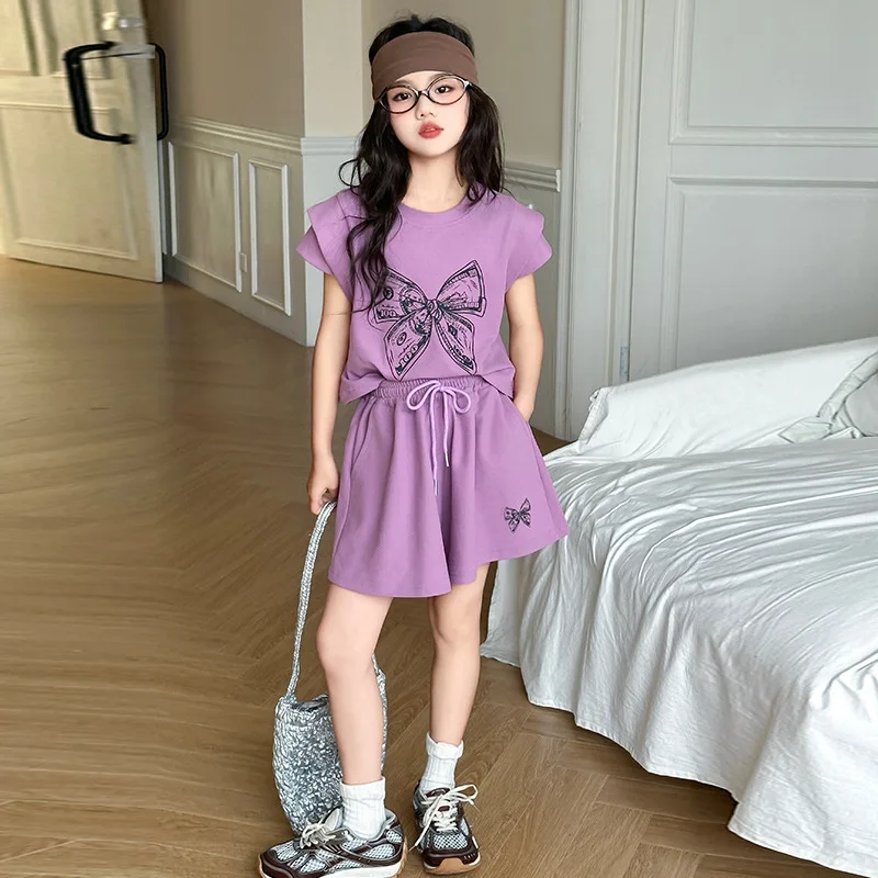 Summer Teen Girls Clothing Sets 2024 New Fashion Princess Tops+Shorts 2Pcs Outfits Kids Tracksuit 5 6 7 8 9 10 11 12 13 14 Years