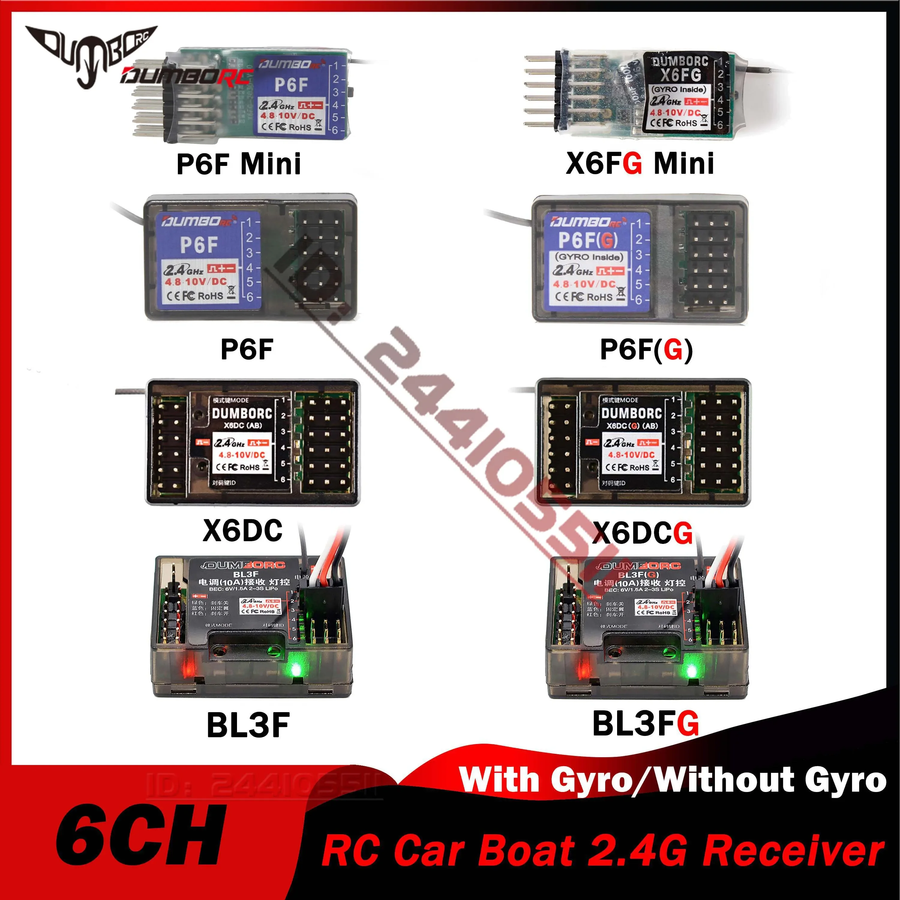 DUMBORC X6FG P6FG X6DCG P6F Mini 2,4G 6CH receptor con giroscopio para transmisor X6 X4 control remoto RC coche barco modelo luz LED