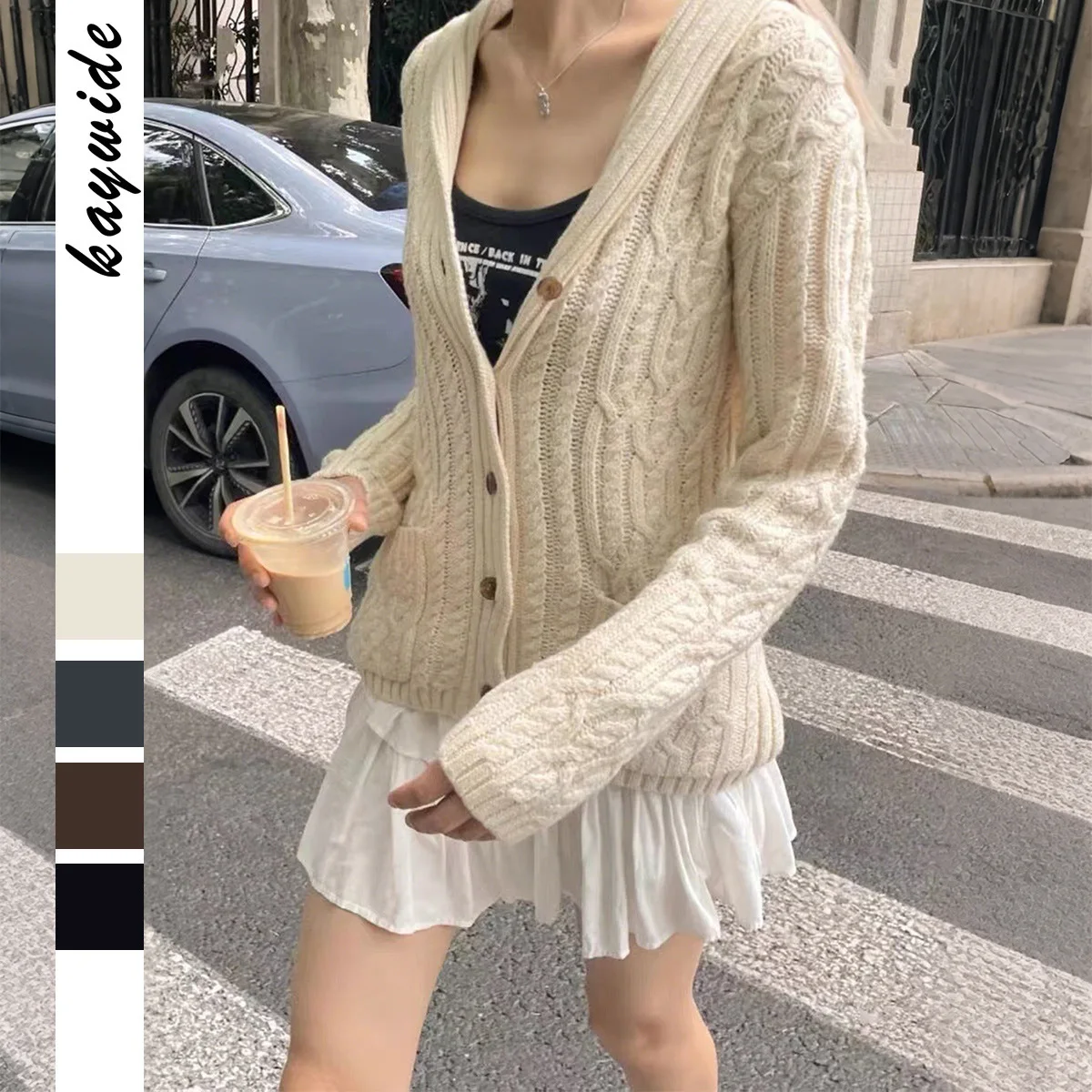 

Woolen Women's Button up Long Sved irt Jaet Straight Cut Long Sve Mid-Length Pure Color No Brand Registered Trademark