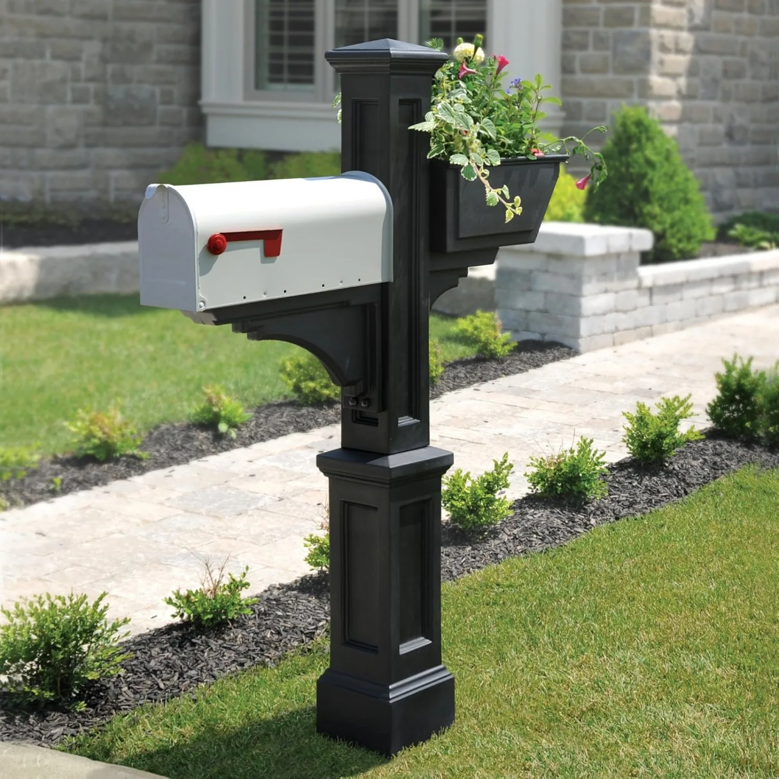 US Inc. Westbrook Plus Mail Post - Black - 40.5in L x 8in W x 56.5in H - Standard Post, Arm Plus & Planter (5830-B)