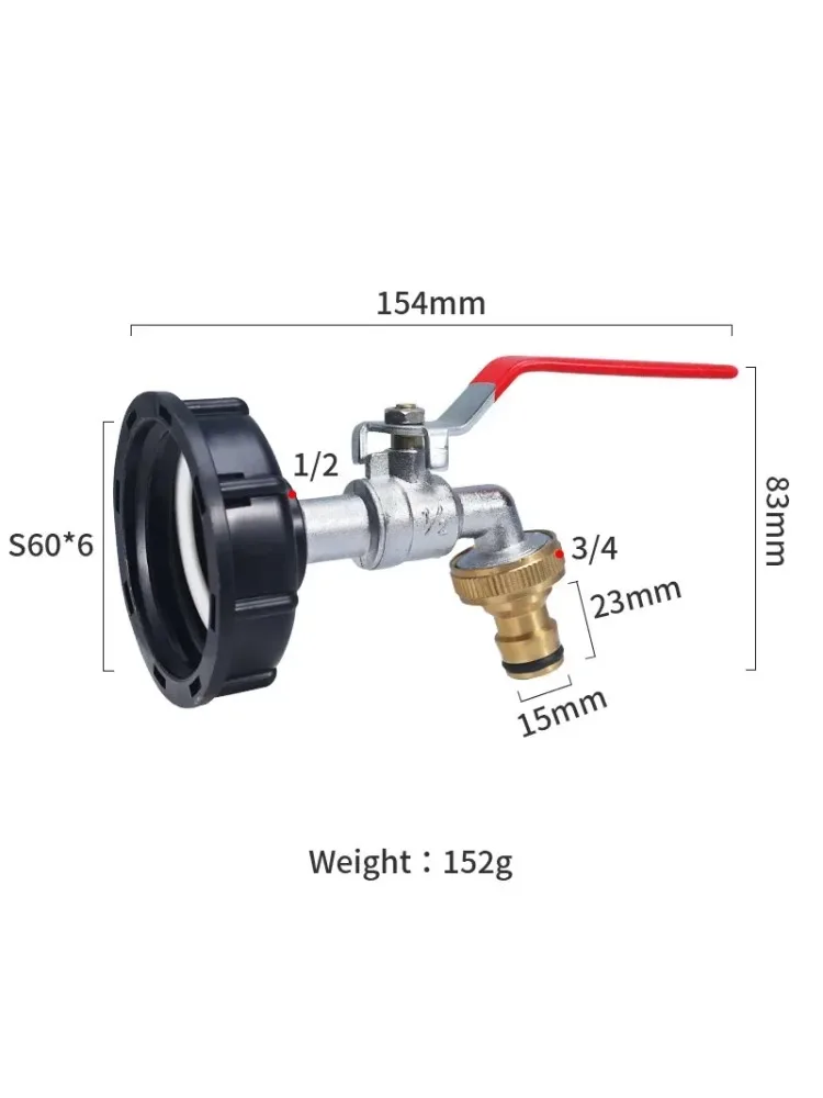 Buiten IBC Kraan Ton Vat Klep S60 Center Transfer Cover Turn Zwart Fopspeen Kraan tuin accessoires DN15 DN20 DN25 - afbeelding 2
