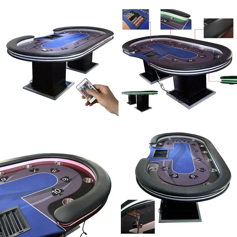 for 2023 LED Lights Gambling Roulette Table Casino 94 Inch 10 Seat Player Deluxe Blackjack Poker Table for Casino Poker Club