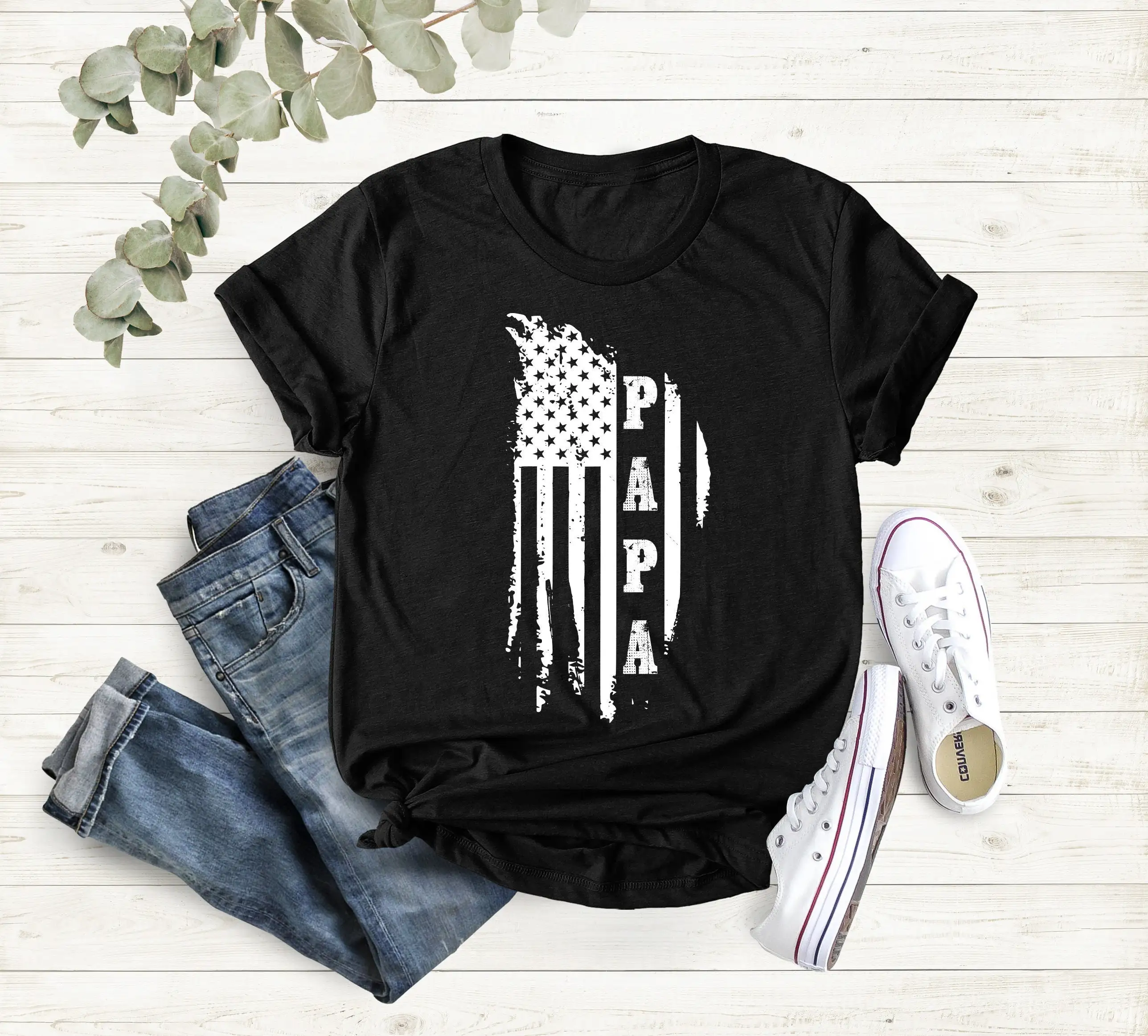 

Papa American Flag USA T Shirt Father s Day GifT Husband New Dad Independence Patriotic