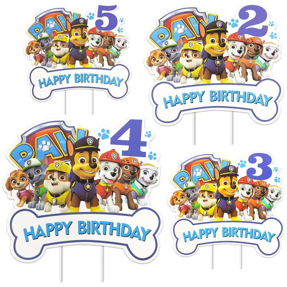 Birthday Party 4-8 Digital Paw Patrol Dog Theme Cake Toppers Banner Flag Decorations Party Picks Events Supplies 1pcs/lot