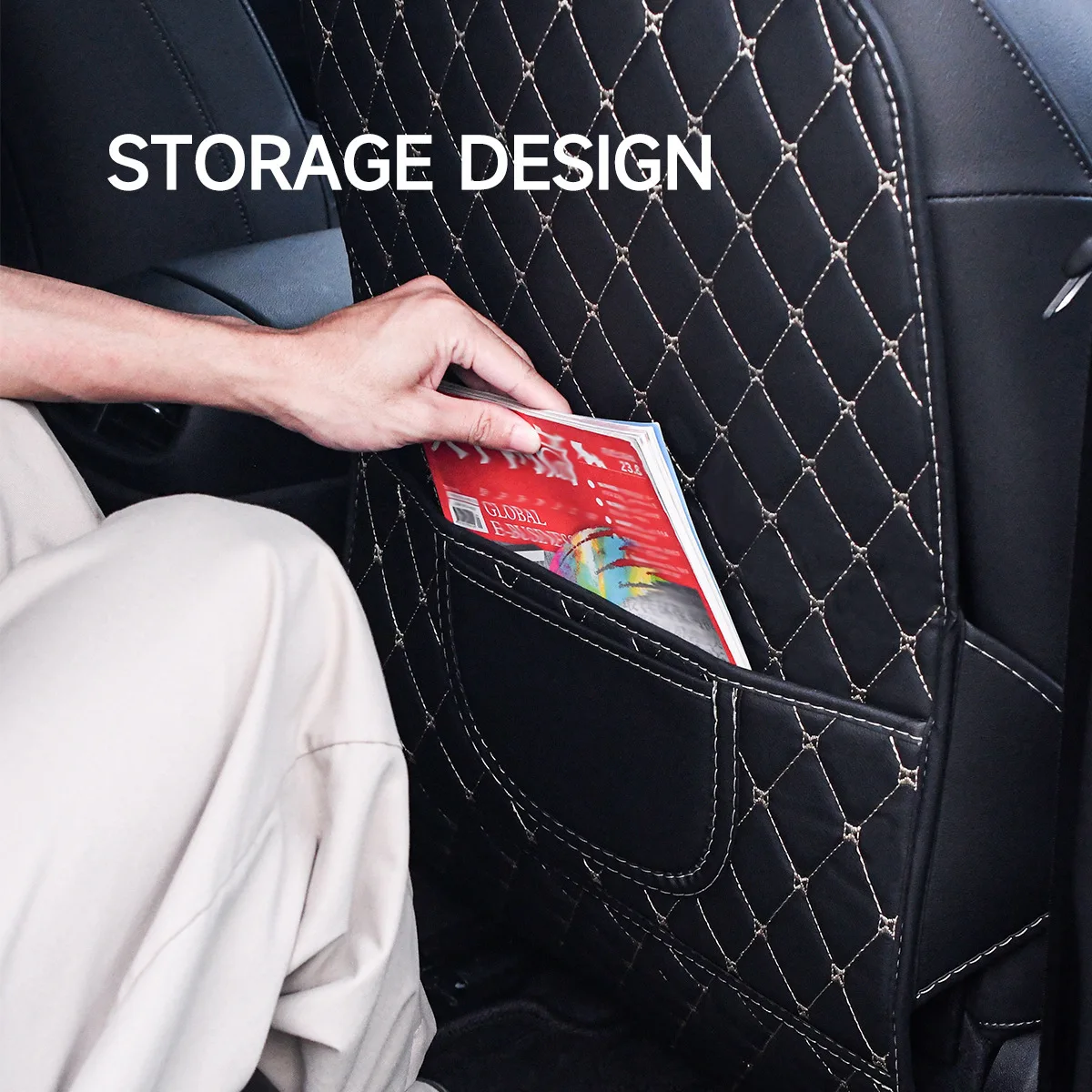 New PU Leather Car Anti-Kick Mats Auto Seat Back Protector Cover for Children, Waterproof Anti-Dirty Pad with Storage Pocket 4