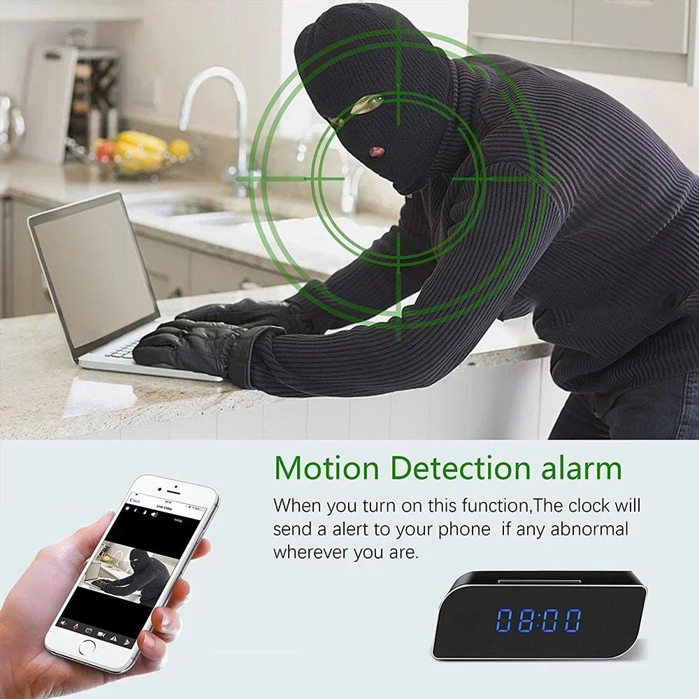 1080P Wifi HD Wireless Mini Camera Alarm Clock Security Surveillance Night Vision Motion Detection Sensor Monitor Camcorders Cam