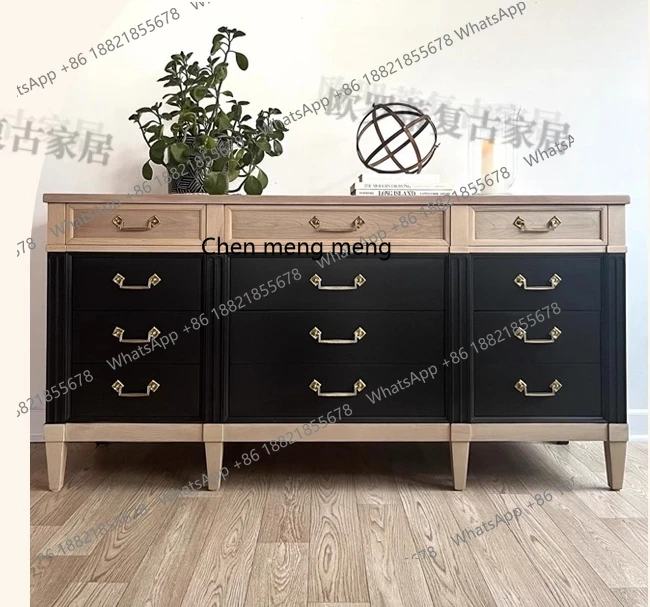 

American solid wood chest, living room contrasting color drawer cabinet, bedroom household multi-functional side cabinet