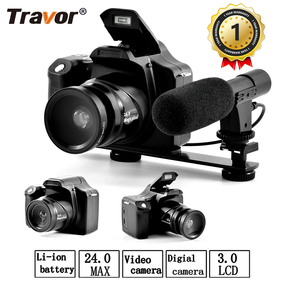 Travor Professional Camera for Photography 3.0 Inch LCD 18X Full HD 24MP 1080P Digital Zoom Wide Angle Lens Video Cameras