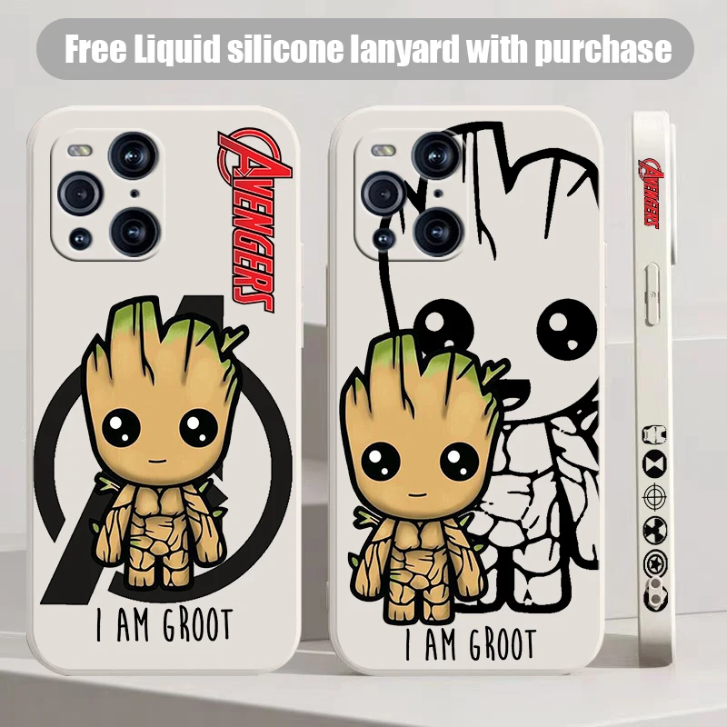 Marvel Cute Groot For OPPO Find X2 X3 X5 Pro Lite Neo Reno 2 Z 5 6 7 8 10 Lite Pro Liquid Left Rope Phone Case