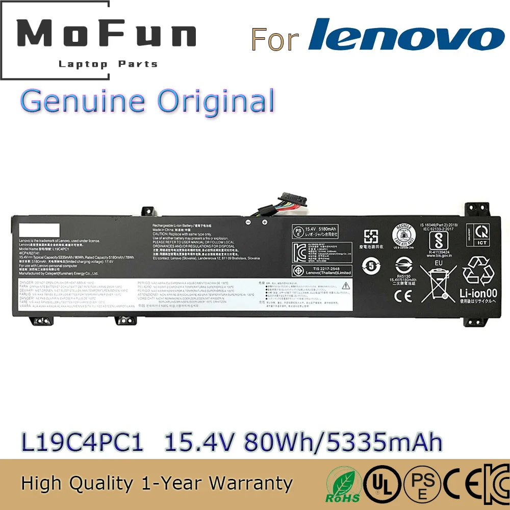 Brand New Original L19C4PC1 15.4V 80Wh Laptop Battery for Lenovo Legion 5 15ARH05 7 15IMH05 Y7000 R7000 2020 year L19M4PC1