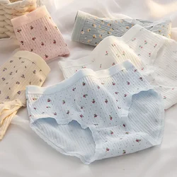 Soft Cotton Panties Girls Briefs Sexy Women Breathable Female Underpants Mid Waist Panty Ladies Shorts Small Floral Pattern