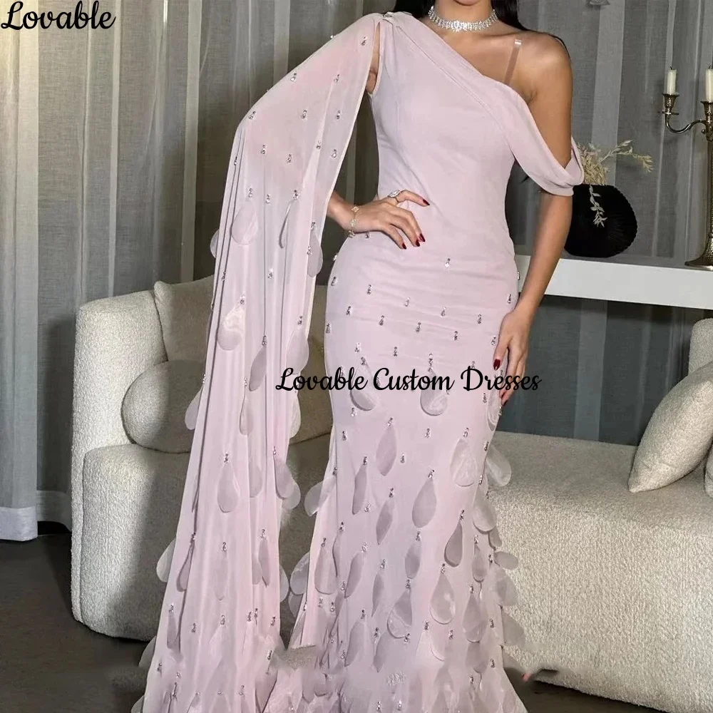 Customized فساتين سهرة Mermaid One-Shoulder Floor-Length Beadings Luxury Evening Dresses Zipper Up Sleeveless Cocktail Dresses